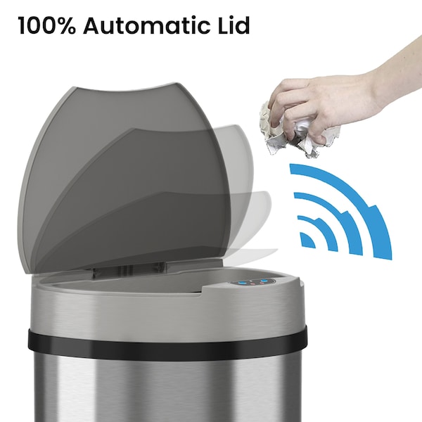 Hls Commercial 13 gal Semicircular Trash Can, Silver, Stainless Steel - HLS13HX