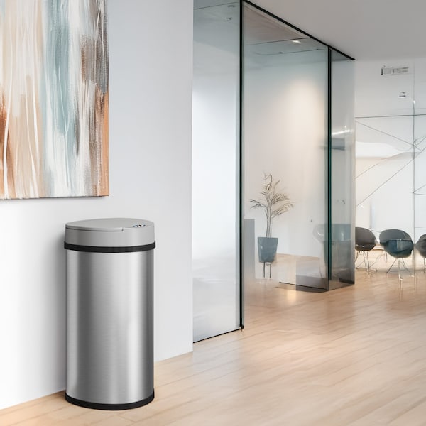 Hls Commercial 13 gal Semicircular Trash Can, Silver, Stainless Steel - HLS13HX