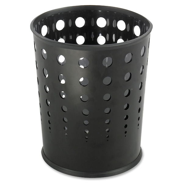 Safco 6 gal Round Wastebasket, Black, 11-3/4" Dia, Open Top, Puncture-Resistant Steel, PVC - 9740BL