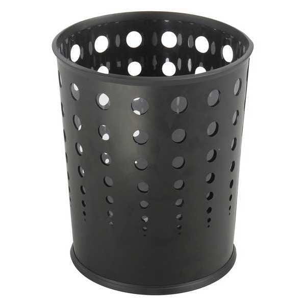 Safco 6 gal Round Wastebasket, Black, 11-3/4" Dia, Open Top, Puncture-Resistant Steel, PVC - 9740BL