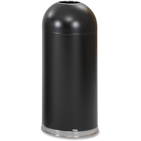 Safco 15 gal Round Open Top Dome Waste Receptacle, Black, Stainless Steel - SAF9639BL