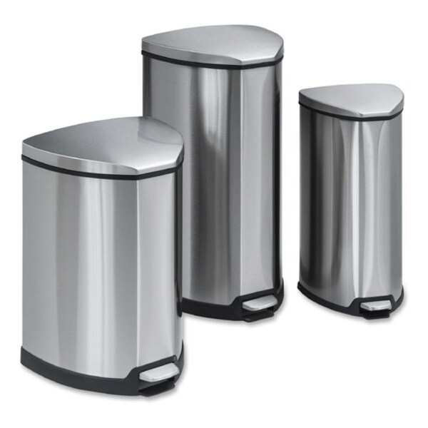 Safco 10 gal Hands-free Step-on Stainless Receptacle, Stainless Steel, Stainless Steel - SAF9687SS