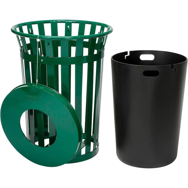 Global Industrial Round Slatted Trash Can, Green, Steel - 237726GN