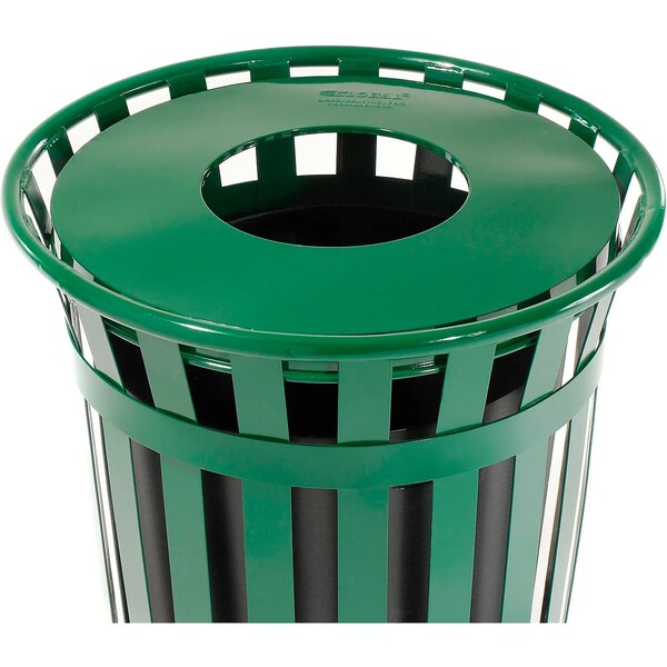 Global Industrial Round Slatted Trash Can, Green, Steel - 237726GN