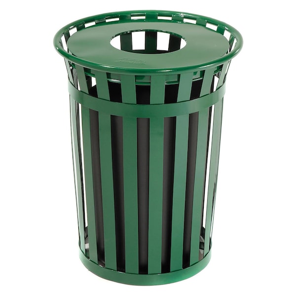 Global Industrial Round Slatted Trash Can, Green, Steel - 237726GN