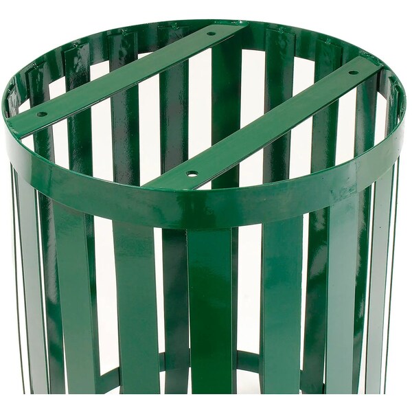 Global Industrial Round Slatted Trash Can, Green, Steel - 237726GN
