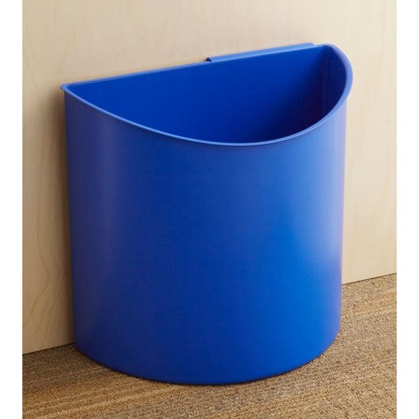 Safco 6 gal Half-Round Recycling Receptacle, Black/Blue, 13" Dia, Plastic - 9927BB