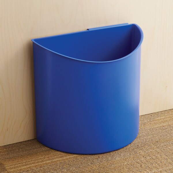 Safco 6 gal Half-Round Recycling Receptacle, Black/Blue, 13" Dia, Plastic - 9927BB