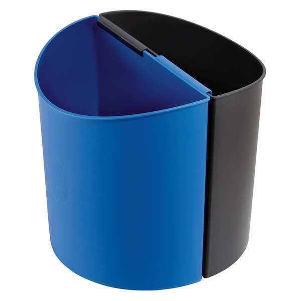 Safco 6 gal Half-Round Recycling Receptacle, Black/Blue, 13" Dia, Plastic - 9927BB