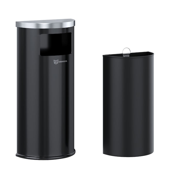Hls Commercial 9 gal Half-Round Trash Can, Silver, Stainless Steel - HLSC01G09B
