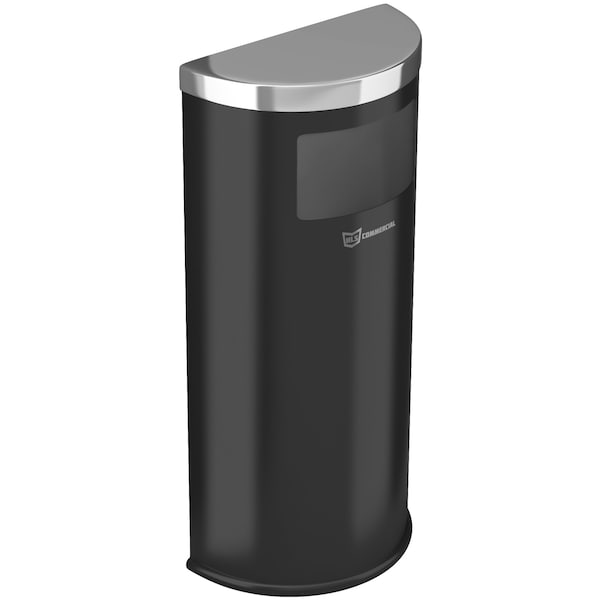 Hls Commercial 9 gal Half-Round Trash Can, Silver, Stainless Steel - HLSC01G09B