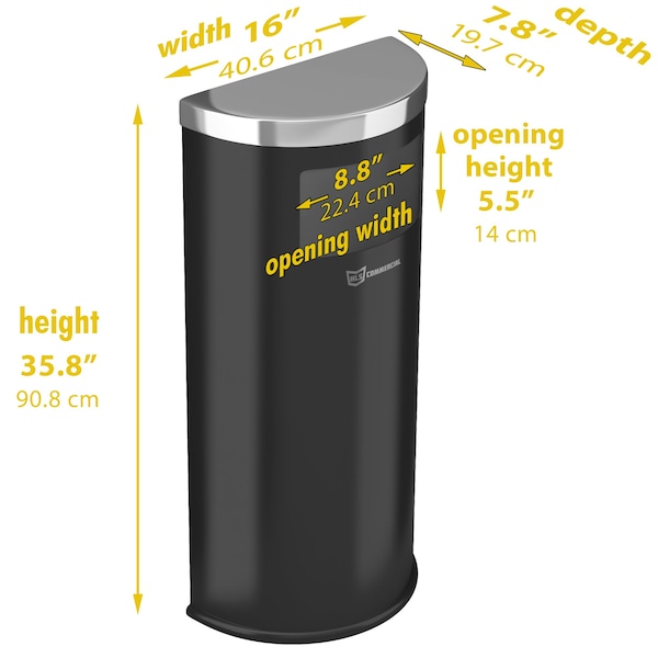 Hls Commercial 9 gal Half-Round Trash Can, Silver, Stainless Steel - HLSC01G09B