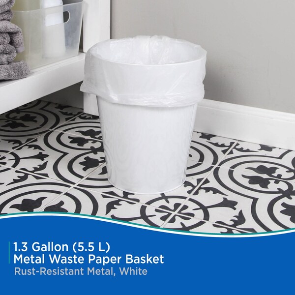Kenney Mfg Round Waste Paper Basket, White, Metal - KN80020