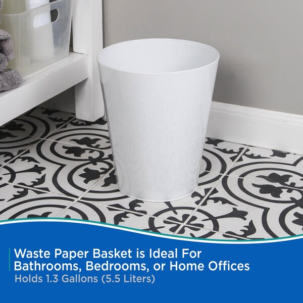 Kenney Mfg Round Waste Paper Basket, White, Metal - KN80020