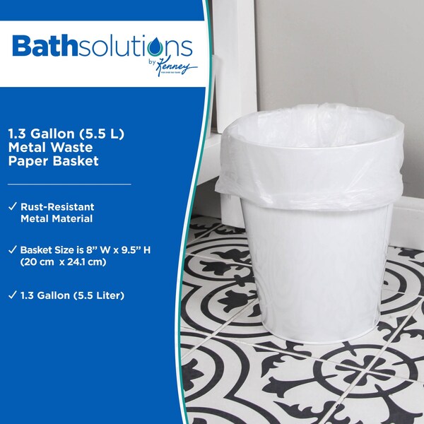 Kenney Mfg Round Waste Paper Basket, White, Metal - KN80020