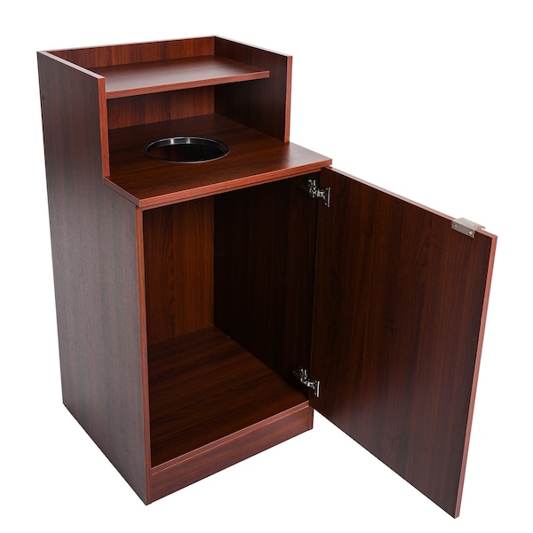 Alpine Industries Mahogany Waste Receptacle Enclosure with Drop Hole and Tray Shelf - ALP476-DH-MA
