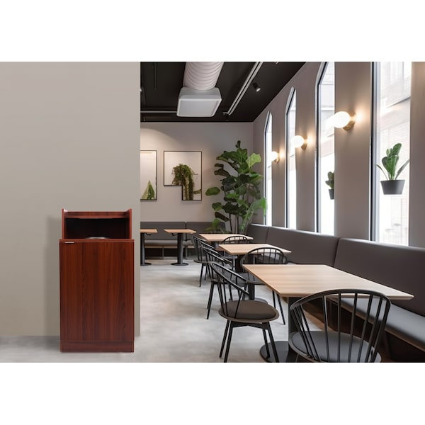 Alpine Industries Mahogany Waste Receptacle Enclosure with Drop Hole and Tray Shelf - ALP476-DH-MA