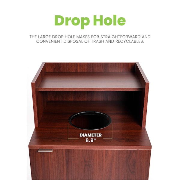 Alpine Industries Mahogany Waste Receptacle Enclosure with Drop Hole and Tray Shelf - ALP476-DH-MA
