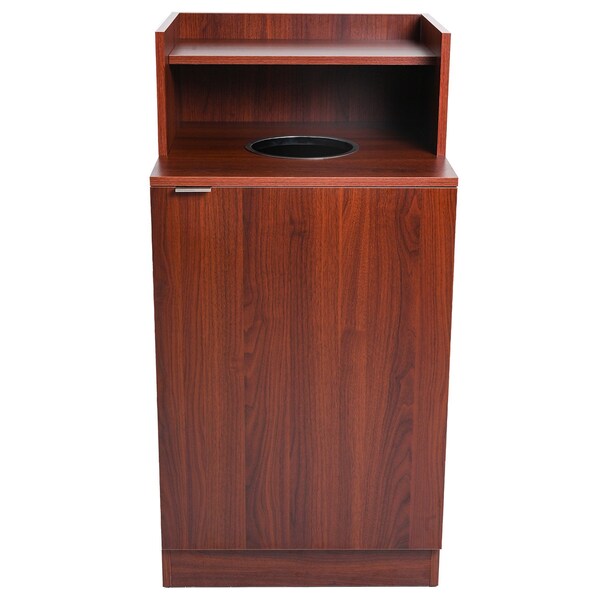 Alpine Industries Mahogany Waste Receptacle Enclosure with Drop Hole and Tray Shelf - ALP476-DH-MA