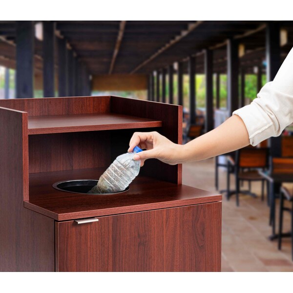 Alpine Industries Mahogany Waste Receptacle Enclosure with Drop Hole and Tray Shelf - ALP476-DH-MA
