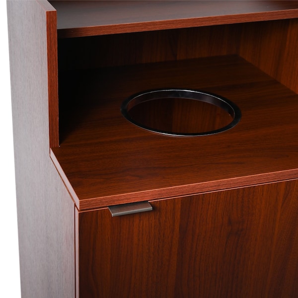 Alpine Industries Mahogany Waste Receptacle Enclosure with Drop Hole and Tray Shelf - ALP476-DH-MA