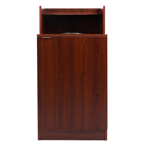 Alpine Industries Mahogany Waste Receptacle Enclosure with Drop Hole and Tray Shelf - ALP476-DH-MA