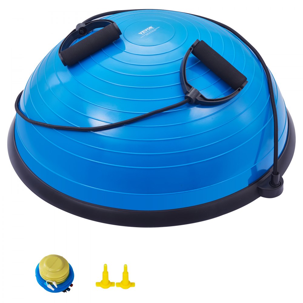 VEVOR Half Exercise Ball Trainer, 23 inch Balance Ball Trainer, 660lbs Capacity Stability Ball, Yoga Ball with Resistance Bands & Foot Pump, Strength Fitness Ball for Home Gym, Full Body Workout, Blue - PHXLQ58CMBWLDQO03V0