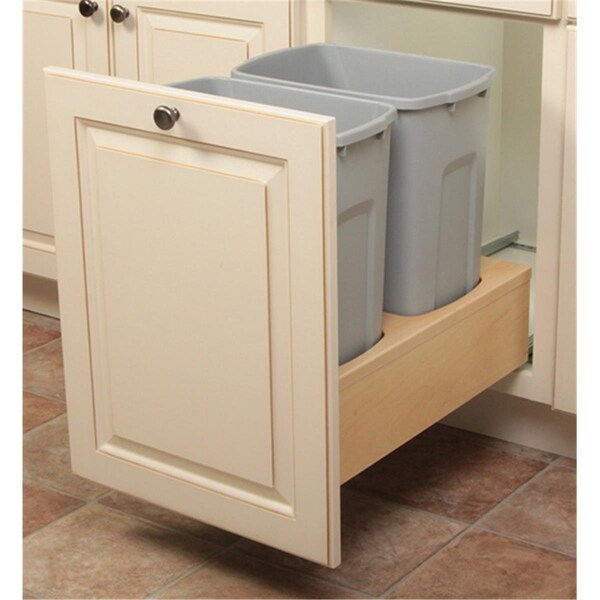 Sticky Situation 2-35 qt. Soft Close Door Mount Waste Bins with Wood Surround - Platinum - 11.81 x 19.25 in. - ST2984787