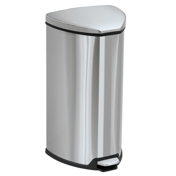 Safco 7 gal Triangular Trash Can, Stainless Steel, Top Door, Steel - 9686SS