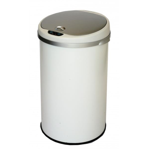 Itouchless iTouchless MT08RW Deodorizer 8 Gallon Round Sensor Trash Can Matte Finish Pearl White - MT08RW
