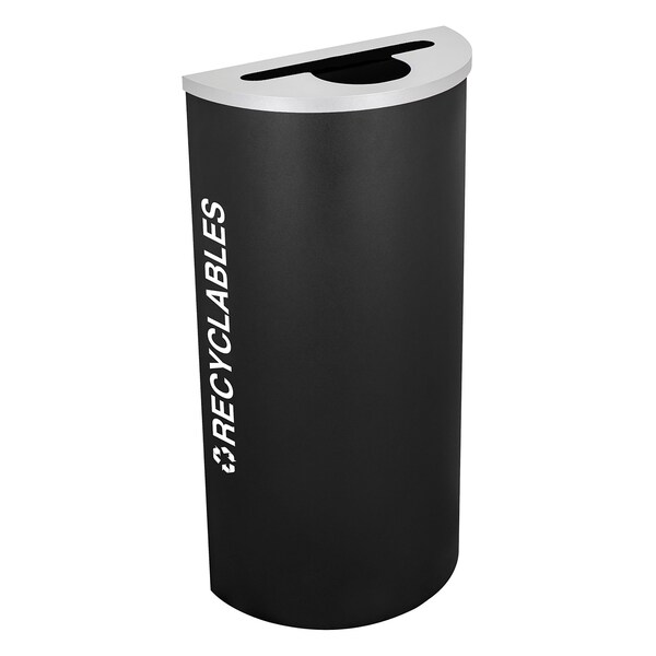 Ex-Cell Kaiser 8-Gal. Half-Round Receptacle - Recyclables decal, Black - RC-KDHR-R BLX