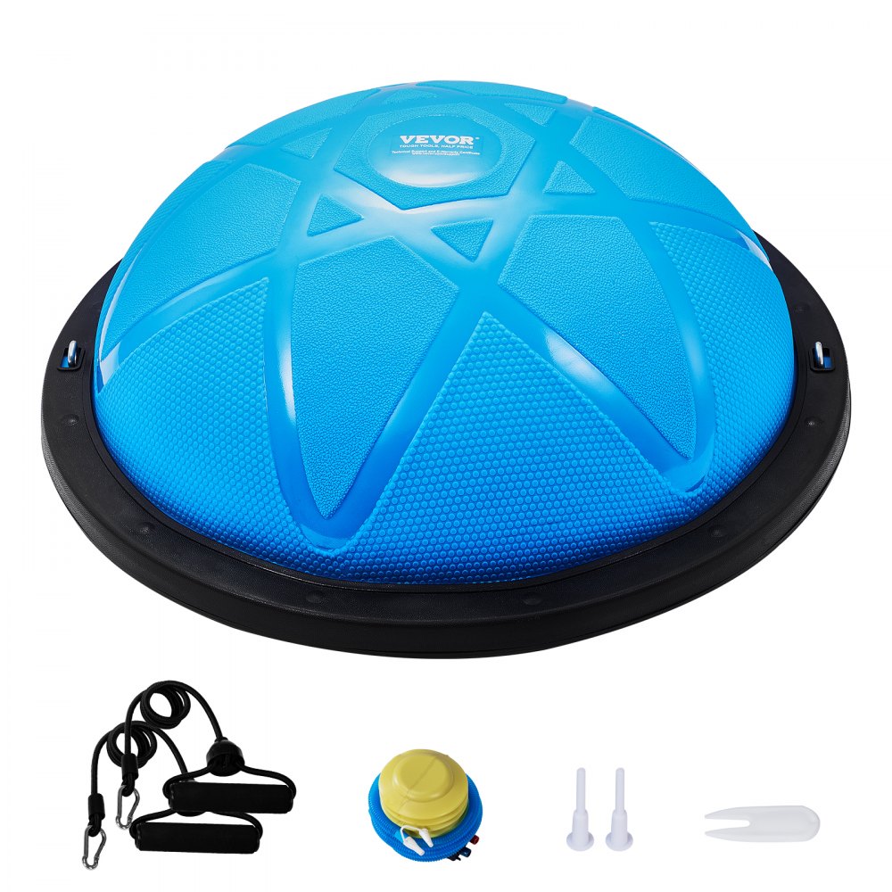 VEVOR Half Exercise Ball Trainer, 23 inch Balance Ball Trainer, 660 lbs Capacity Stability Ball, Yoga Ball with Resistance Bands and Pump, Strength Fitness Ball for Home Gym, Full Body Workouts, Blue - PHXLQ58CMKLW2964PV0