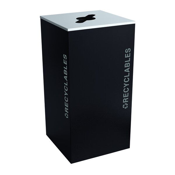 Ex-Cell Kaiser 36-Gal. Square Receptacle - Recyclables Decal, Pebble Black Gloss - RC-KD36-R BT-PBG