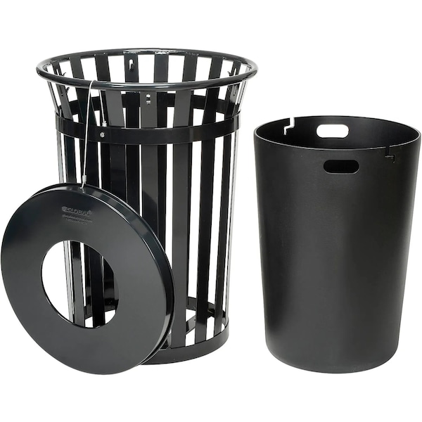 Global Industrial Round Slatted Trash Can, Black, Steel - 237726BK