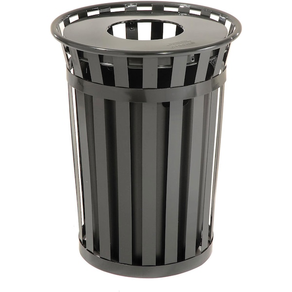 Global Industrial Round Slatted Trash Can, Black, Steel - 237726BK