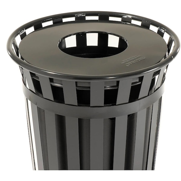 Global Industrial Round Slatted Trash Can, Black, Steel - 237726BK