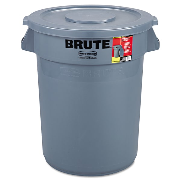 Rubbermaid Commercial 32 gal Round Trash Can, Gray, Open Top, Plastic - FG863292GRAY