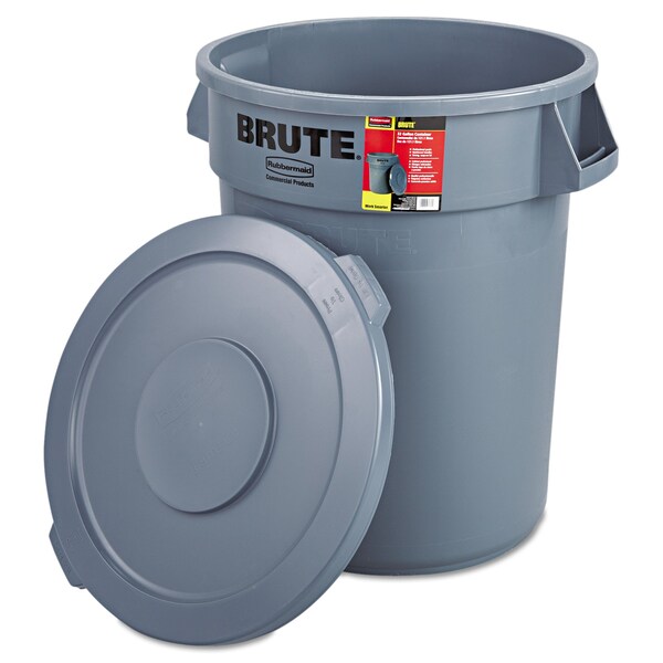 Rubbermaid Commercial 32 gal Round Trash Can, Gray, Open Top, Plastic - FG863292GRAY