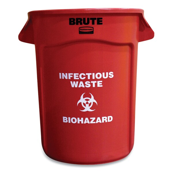 Rubbermaid Commercial 32 gal Round Cylinder Trash Can, Red, Open Top, Plastic - FG263294RED