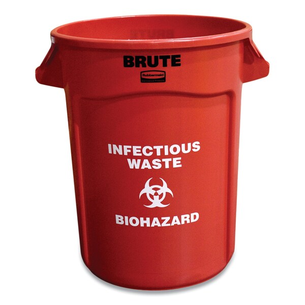 Rubbermaid Commercial 32 gal Round Cylinder Trash Can, Red, Open Top, Plastic - FG263294RED
