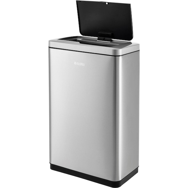 Global Industrial Rectangle Hands Free Trash Can, Silver, Stainless Steel - 641600SS