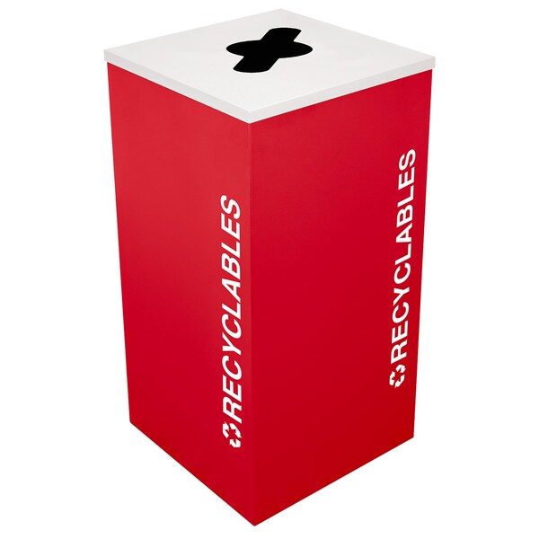 Ex-Cell Kaiser 24-Gal. Square Receptacle - Recyclables Decal, Red - RC-KDSQ-R RBX