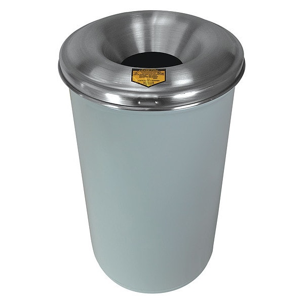Justrite 12 gal Round Trash Can, White, 15 in Dia, Open Top, Aluminum - 26612W