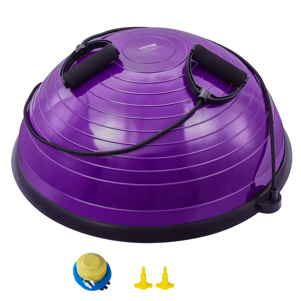 VEVOR Half Exercise Ball Trainer, 23 inch Balance Ball Trainer, 660lbs Stability Ball, Yoga Ball with Resistance Bands & Foot Pump, Strength Fitness Ball for Home Gym, Full Body Workout, Purple - PHXLQZS58CMBS50Z7V0