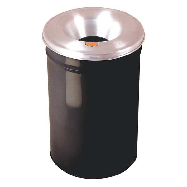 Justrite 15 gal Round Trash Can, Black, 15 in Dia, Open Top, Aluminum - 26615K