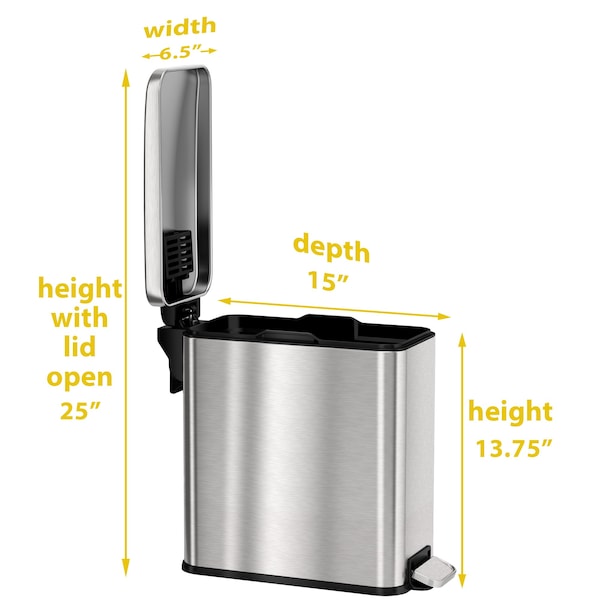Hls Commercial 3 gal Fire Rated Trash Can, Silver, Stainless Steel and ABS Plastic - HLSS03RFR