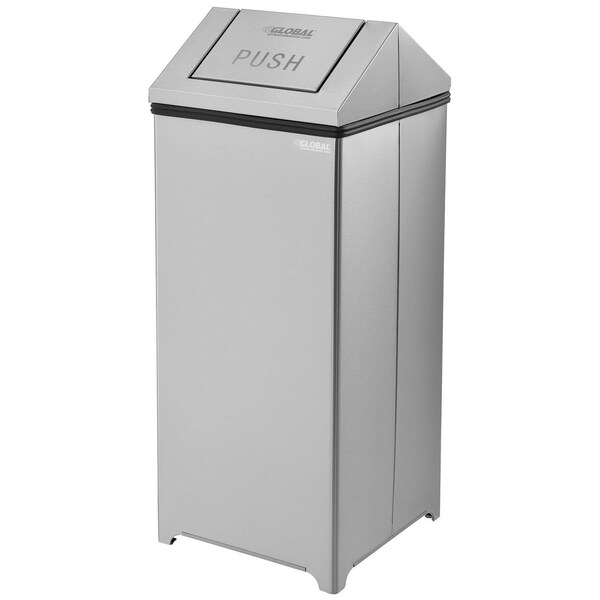 Global Industrial Square Metal Trash Can, Silver, Stainless Steel - 641268