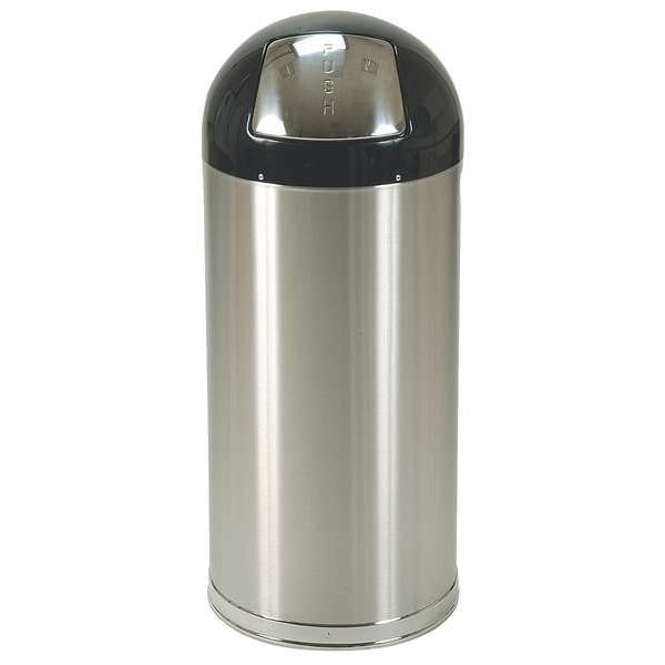 Zoro Select 15 gal Round Trash Can, Silver, 15 1/4 in Dia, Swing, Stainless Steel - 4PGG3