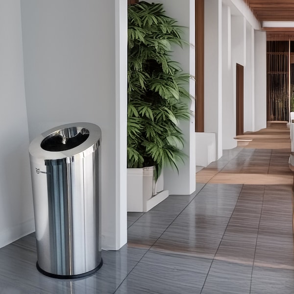Hls Commercial 15 gal Round Trash Can, Silver, Stainless Steel - HLSC04G15A