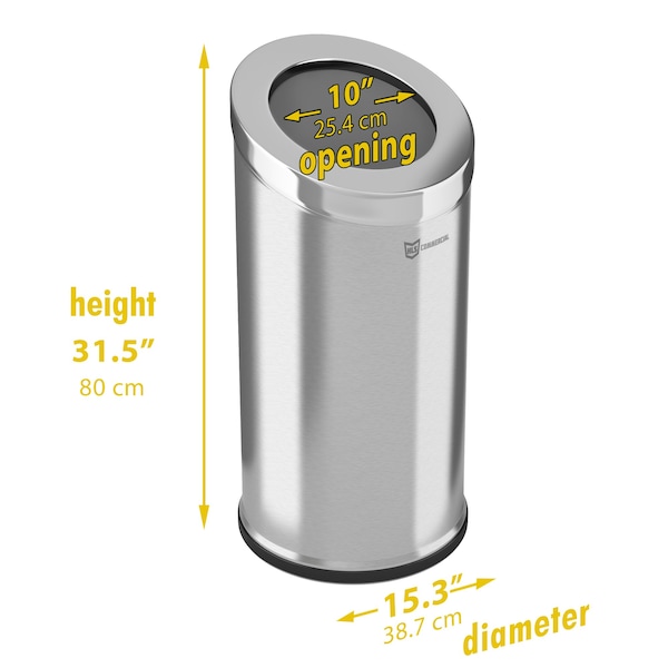 Hls Commercial 15 gal Round Trash Can, Silver, Stainless Steel - HLSC04G15A